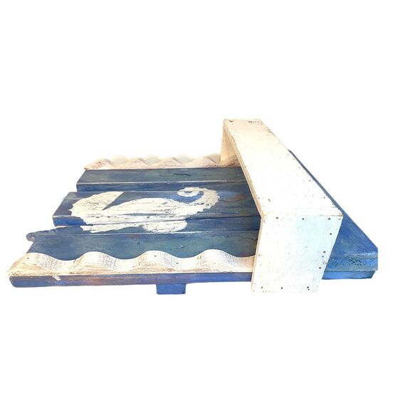 SEAHORSE Hand Painted Rustic PICKET FENCE Planter Box Barn Wood Stand Shelf Bin - Picture 6 of 12